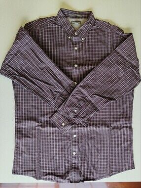Eddie Bauer Men's TXL/XLT Dress Shirt Wrinkle-Free Purple White & Gray Checked